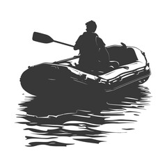Silhouette a man driving inflatable boat the boat is traveling black color only - obrazy, fototapety, plakaty