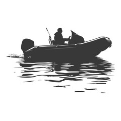 Silhouette a man driving inflatable boat the boat is traveling black color only