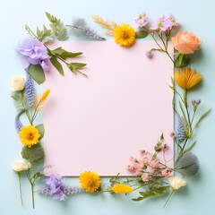 Spring background made with various natural flowers. Valentines day or 8 March idea. Flat lay, copy space.	