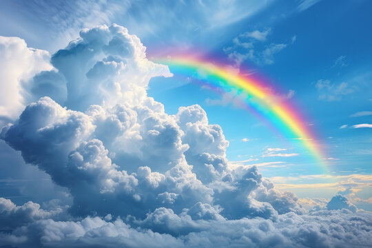 A vibrant rainbow emerging from a cloudy sky, illustrating optimism and positivity after a storm. Concept of resilience and hope. Generative Ai.