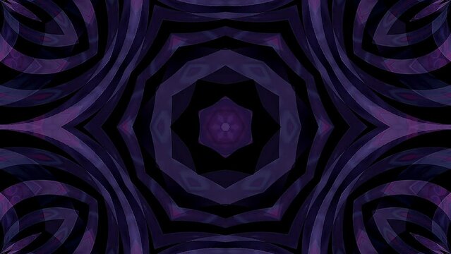Abstract Kaleidoscope pattern with full colors. Magic mandala. 4k of smooth lines waves glittering light effect on round shape in center, black background 