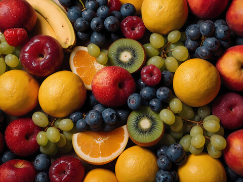 Assortment of healthy raw fruits Created With Generative Ai