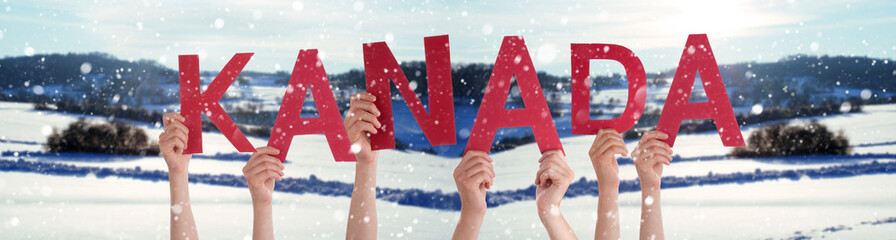 People Hands Building Word Kanada Means Canada, Winter Background