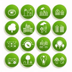 Set of green icons on the theme of ecology. Vector illustration.