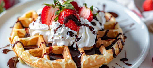 Gourmet Belgian Waffle: Whipped Cream, Strawberries, Chocolate Bliss