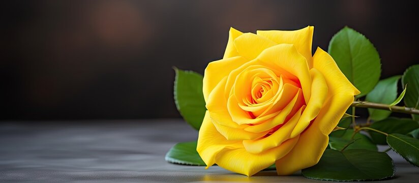 Bright yellow rose on dark table