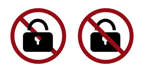 lock password ban prohibit icon. Not allowed padlock. Forbidden encryption