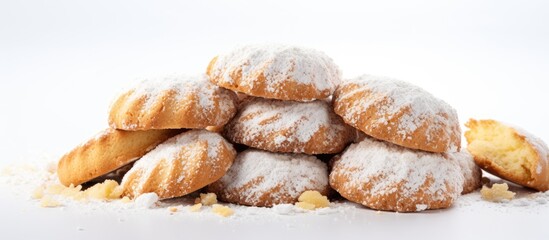 Sugared doughnuts on white surface