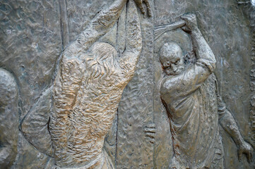 The Scourging at the Pillar – Second Sorrowful Mystery. A relief sculpture on Mount Podbrdo (the...