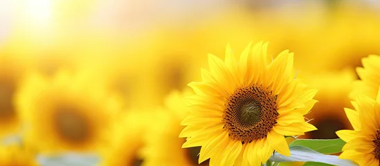 Gordijnen Beautiful sunflowers blooming in a vast field © Ilgun