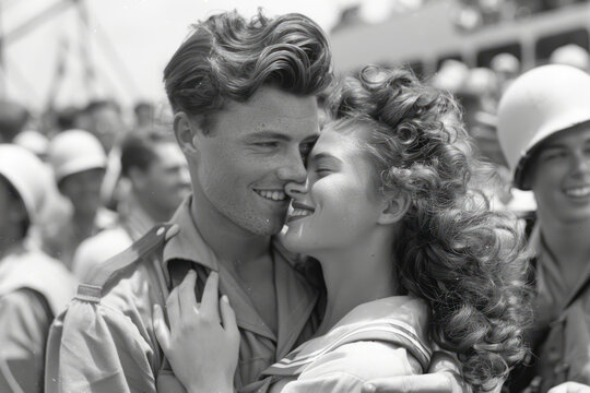 1945 Victory Celebration: Soldier's Joyful Reunion With Nurse Girlfriend Captured in Heartwarming Moments