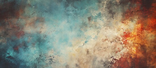 Abstract blue and orange background with white and red design