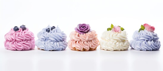Four diverse cupcakes with different frosting colors