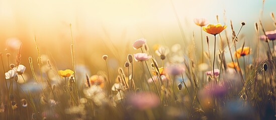 Flowers in grass under sun