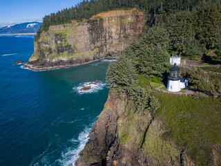Cape Meares Lighthouse Oregon Coast Tillamook County Highway 101 Aerial View 5