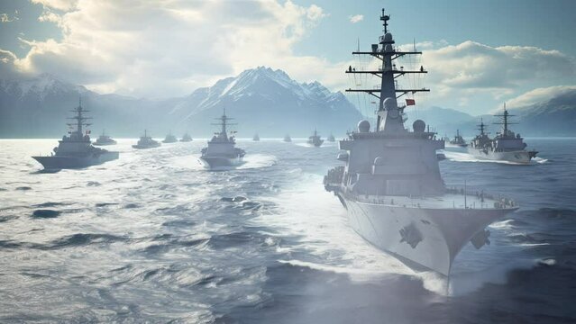 Navy forces, war ships in the sea