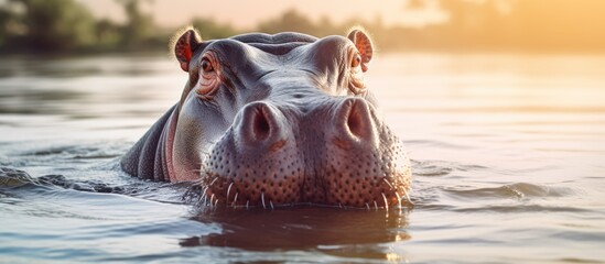 Hippo with open mouth in water