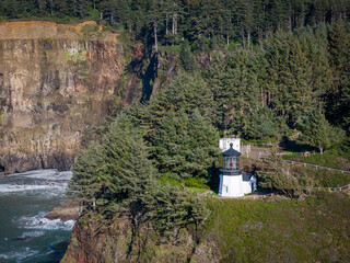 Cape Meares Lighthouse Oregon Coast Tillamook County Highway 101 Aerial View 4