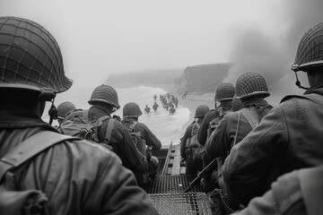 Allied Forces Simplify Soldier Landings at Normandy Beaches - obrazy, fototapety, plakaty