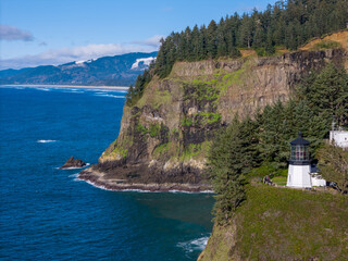 Cape Meares Lighthouse Oregon Coast Tillamook County Highway 101 Aerial View 3
