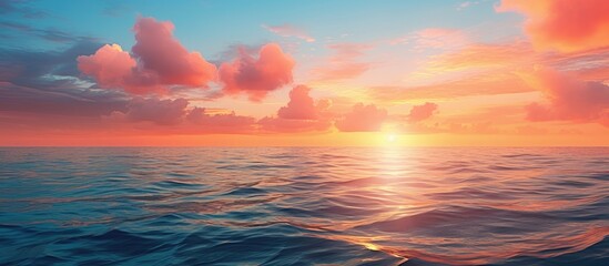 Sundown view of the ocean with cloudy sky