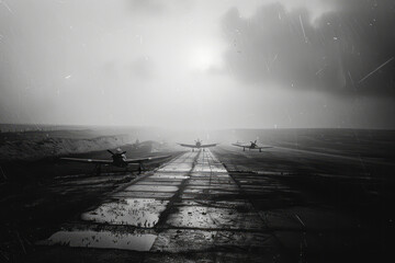 Westward Bound: Capturing the Advancing Planes of WW2 in a Black and White War Photography Masterpiece - obrazy, fototapety, plakaty