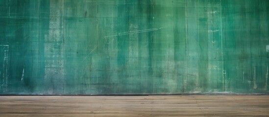 Close up of wooden floor and green wall - obrazy, fototapety, plakaty