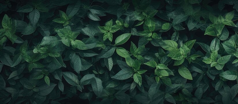 Green plant with leaves on black, leafy background