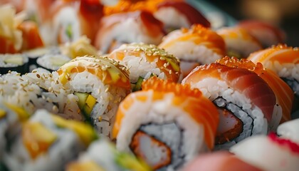 Close-up of delicious sushi rolls