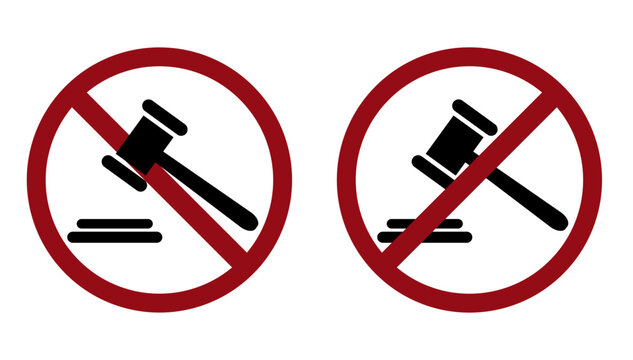 auction law prohibit icon. Not allowed illegal auction. Forbidden crime