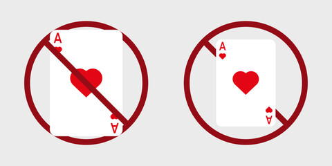 poker ban prohibit icon. Not allowed illegal gambling . Forbidden card games and casino