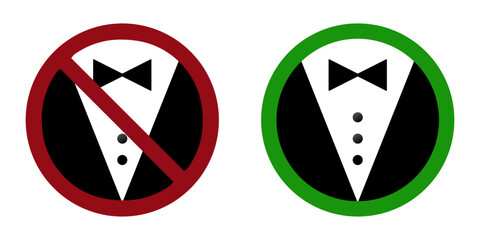 Man tuxedo costume ban prohibit icon. Dress code icon
