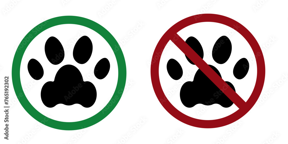 Wall mural animal ban prohibit icon. not allowed entry with animals cats and dogs. forbidden entry with pets