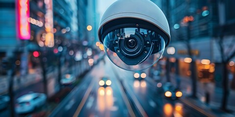 Enhancing City Street Security with CCTV Cameras Using Facial Recognition Technology. Concept City Surveillance, CCTV Cameras, Facial Recognition, Security Enhancement, Technology Integration - Powered by Adobe