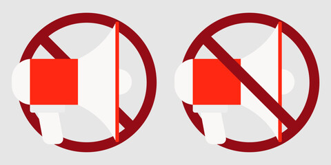 loud speaker ban prohibit icon. Not allowed loud noise and shout. Forbidden announcement