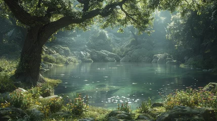 Fotobehang Feeën en elfen Step into a world where enchanted forest and mystical creatures converge, setting the stage for fantastical tales and immersive gaming experiences.  © Kanisorn