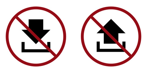 upload and download ban prohibit icon. Not allowed to download unsafe content. Forbidden danger download