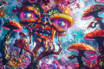  Psychedelic Mushroom, Weird Surrealism Trippy art of a DMT Realm