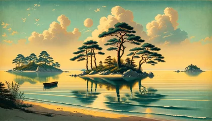 Deurstickers 浮世絵（Ukiyoe）／海が見える風景 © dalb