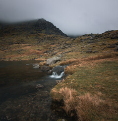 Mountain stream feeds a lake at the Old Man of Coniston