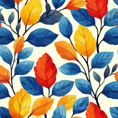 Obraz premium Seamless Leaf Pattern in Vibrant Colors