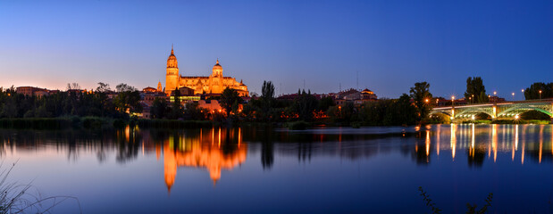 Naklejka premium Salamanca cathedral night. Castilla y Leon, Spain.