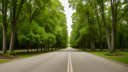 Straight Road Flanked By Lush Green Trees Forming A Canopy.