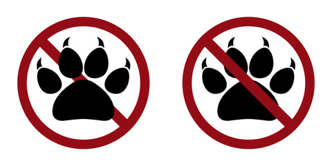 Animal ban prohibit icon. Not allowed entry with animals cats and dogs. Forbidden entry with pets