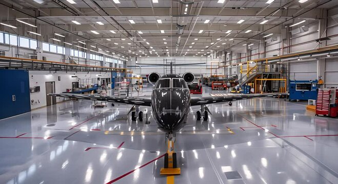 Explore Aviation Excellence: Inside Our Spacious and Efficient Airplane Hangar, Accommodating Various Aircraft Types with Skilled Technicians and Ground Crew Ensuring Safety and Efficiency"
