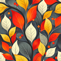 Seamless Leaf Pattern in Vibrant Colors