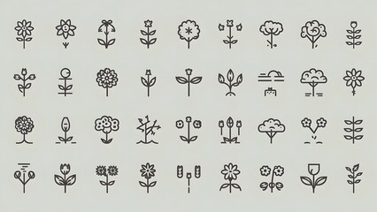 icon set of flower and tree. generative ai