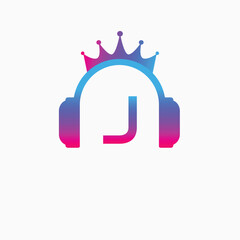 Initial Letter J Music Logo, Music Logo Crown Headphone Symbol Logo Icon Vector Template