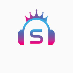 Initial Letter S Music Logo, Music Logo Crown Headphone Symbol Logo Icon Vector Template