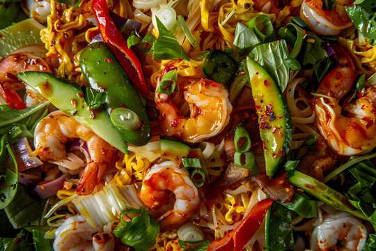 stir-fried noodle vegetables with shrimp
